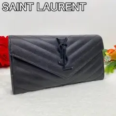 【美品✨】SAINT LAURENT サンローラン vステッチ 長財布 ブラック