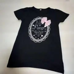 リボン　黒　半袖Tシャツ　130