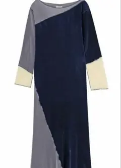 プリヴェヴェ　priveve プリーツメロウ ワンピース バイカラー　navy