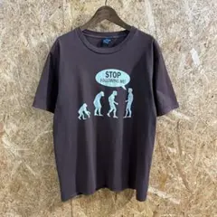 ノーブランド　Tシャツ　L　人類の進化　パロディＴ　両面プリント　古着　送料無料
