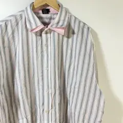 メンズ　シャツ　長袖　ピンク　ストライプ　2XL オーバーサイズ　大きめ