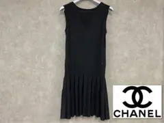 CHANEL シャネル ブラック ココボタン ノースリーブ ワンピース 40