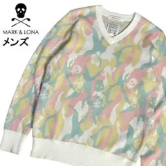 MARKu0026LONA ニットセーター Vネック 迷彩柄 カモフラ スカル S