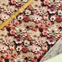 D56　3D立体プリント生地 花柄 紫の花 ポリコットン ハギレ 生地 輸入