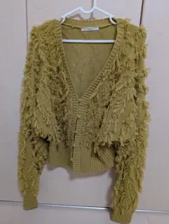フリンジ付きカーディガン　グリーン