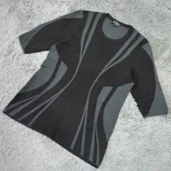 ★b1079 ESCADA SPORT【L】五分袖ニット L ブラック・グレー