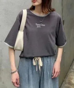 【チャオパニックティピー】値下げ　シアースラブロゴ刺繍リンガーTee　チャコール