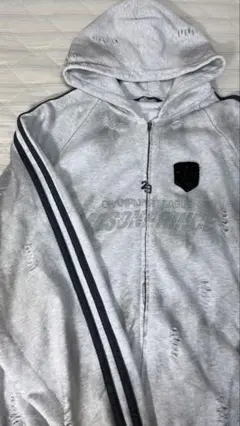 オーバーサイズラグランサイドラインダメージ加工ZIPパーカMASONPRINCE