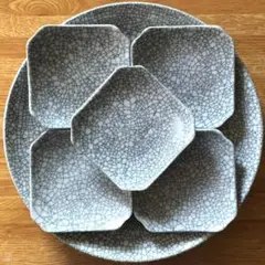 墨貫入３１cm大皿＋小皿５個＋ガラス大皿７点セット★昭和レトロ★ヴィンテージ