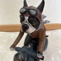 フレンチブルドッグ バイクに乗る犬のフィギュア オーナメント アンティーク調