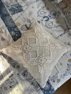 ハンドメイド レース編み クッションカバー 40×40cm コットン裏地付き