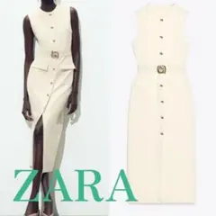 ZARA ザラ　クレープ素材ベルト付きミディ丈ワンピース 2025