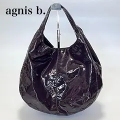 【美品】アニエスべー エナメル ハンドバッグ パープル トート レザー 紫色