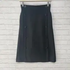 【Unaca】アムンゼンビッグボタンストレートスカート(36)ひざ下丈 黒 上品