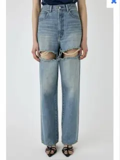 moussy CUT OUT LOOSE ストレートデニム ライトブルー 25