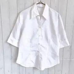 半袖スキッパーシャツ ブラウス シンプル オフィス カジュアル ホワイト Ｍ