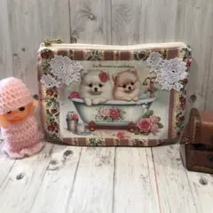 ポメラニアン　イラストの　マルチケース　ポーチ