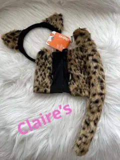 claire's ヒョウ柄猫耳ヘッドバンドと可愛いしっぽアームカバーセット
