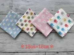 ダブルガーゼ＊ハンカチ＊ハンドメイド　ねこうさぎ　4枚セット