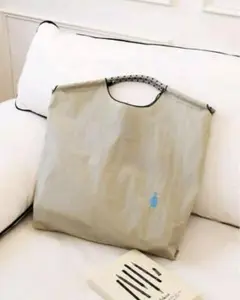 新品未使用 ブルーボトル柄刺繍 ナイロントートバッグ エコバッグ グレー
