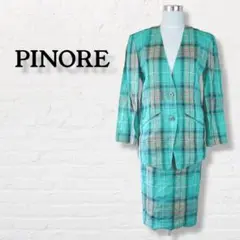 PINORE☆麻100% スカートスーツ セットアップ【M】グリーン系 キュプラ