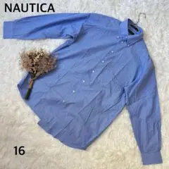 極美品✨【ノーティカ】ストライプシャツ 長袖メンズシャツ 綿100% ブルー