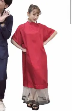 toga サテン メッシュ ワンピース