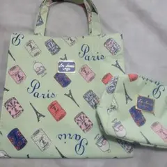 ラデュレ トートバッグ ポーチ 2点セット 美品 ライトグリーン Paris