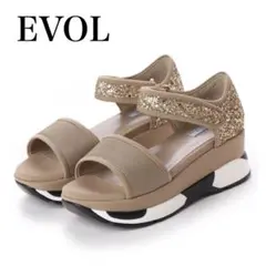 【未使用級】EVOL イーボル 厚底グリッターサンダル ベージュ 24.0cm