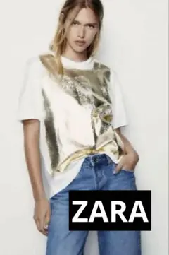 最終値下げ★ ZARA メタリックゴールド 金箔Tシャツ クラシカルエルフ M