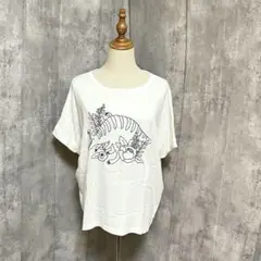 DOUBLE NAME ダブルネーム　恐竜　刺繍　シンプル　Tシャツ　ゆったり