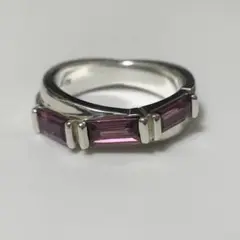 4℃ヨンドシー♢赤紫ストーン シルバー ダブル風 リング 8号|ピンキーにも!