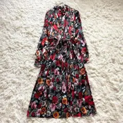 【美品】 Sov. ソブ　フラワープリーツワンピース リボンタイ ダブスタ DOUBLE STANDARD CLOTHING - Sov. フラワープリントプリーツ
