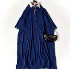 美品 seya. セヤ 日本製 ポロシャツ ロング ワンピース ネイビー 青