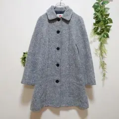 t1-35【超美品】クレージュ ヘリンボーン柄Aライン膝丈セミロングコート