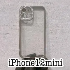iPhone12mini ラインストーンケース　シルバー