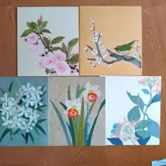 ちぎり絵5枚(色紙サイズ)