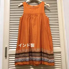 オレンジ色ノースリーブチュニックインド製Sサイズ　1