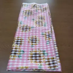 ◆【訳あり】ひまわり　ピンク／白　チェック柄　　コットン　綿　生地　ハギレ