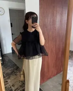 【I_am】volume tulle blouse／black