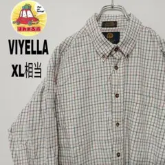 USA古着 VIYELLA　長袖ボタンシャツXL相当　ホワイトブルー
