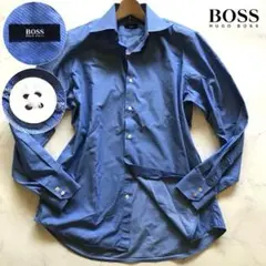 美品/XL相当✨ヒューゴボス ドレスシャツ 光沢ボタン 青 大谷翔平 定価3万
