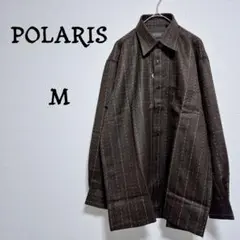 【新品】POLARIS ビジネス 長袖シャツ シルク混 紳士服 茶色 ストライプ