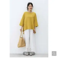 Live in comfort はまじとコラボ　麻混トップス　マスタード　S