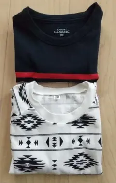 幾何学模様とストライプTシャツ2枚セット