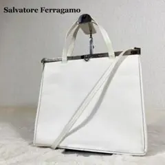Salvatore Ferragamo ハンドバッグ 2way ホワイト フェラガモ 2WAYハンドバッグ ハグ ハンドバッグ スモール