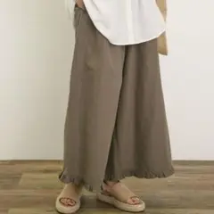 サマンサモスモス 綿麻裾フリルパンツ モカ