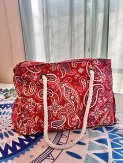 【美品】ペイズリー柄 赤 ボストンバッグ