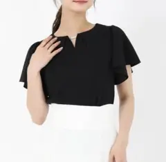 ミッシュマッシュ　パールフレア袖カットブラウス 黒