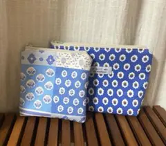 ハンドメイド ソレイアード ブルー ポーチ2点 プロヴァンス柄 パッチワーク柄